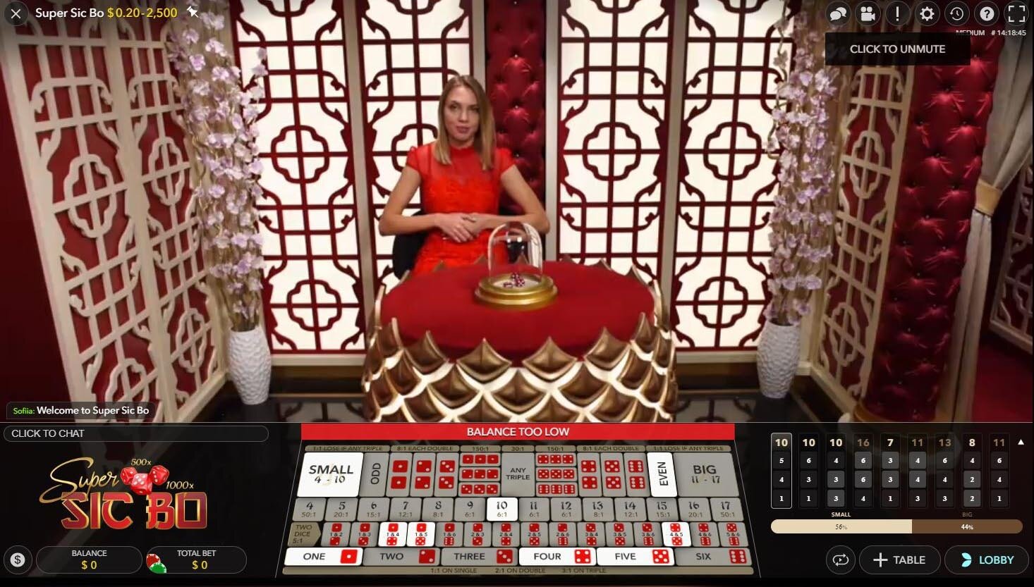 Live video sic bo with dealer.