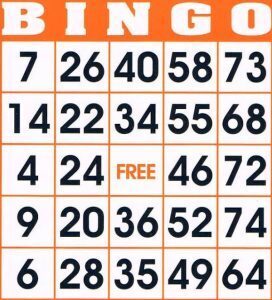 A 5x5 Bingo game card