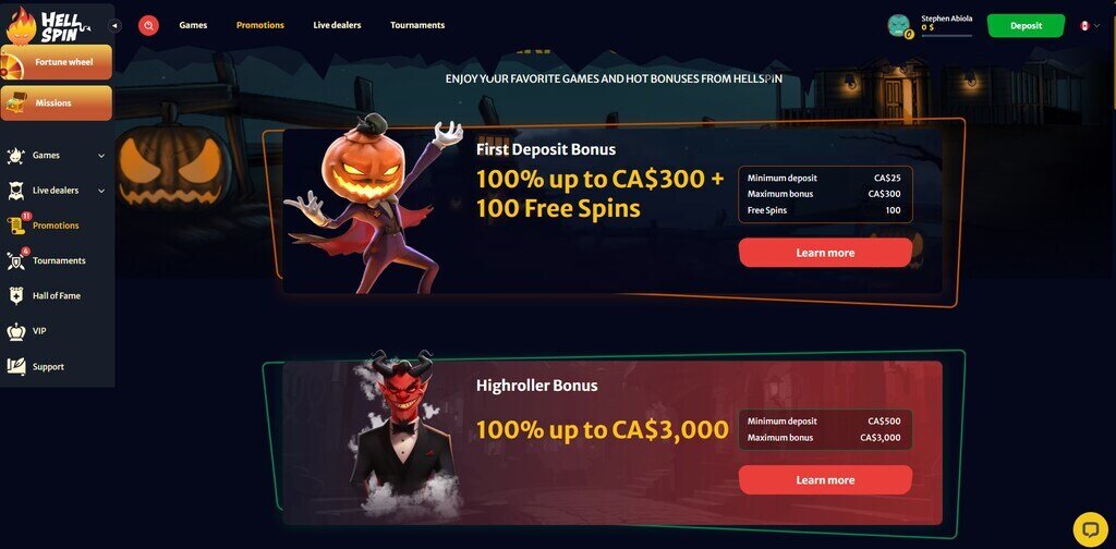 HellSpin Casino Bonus Page