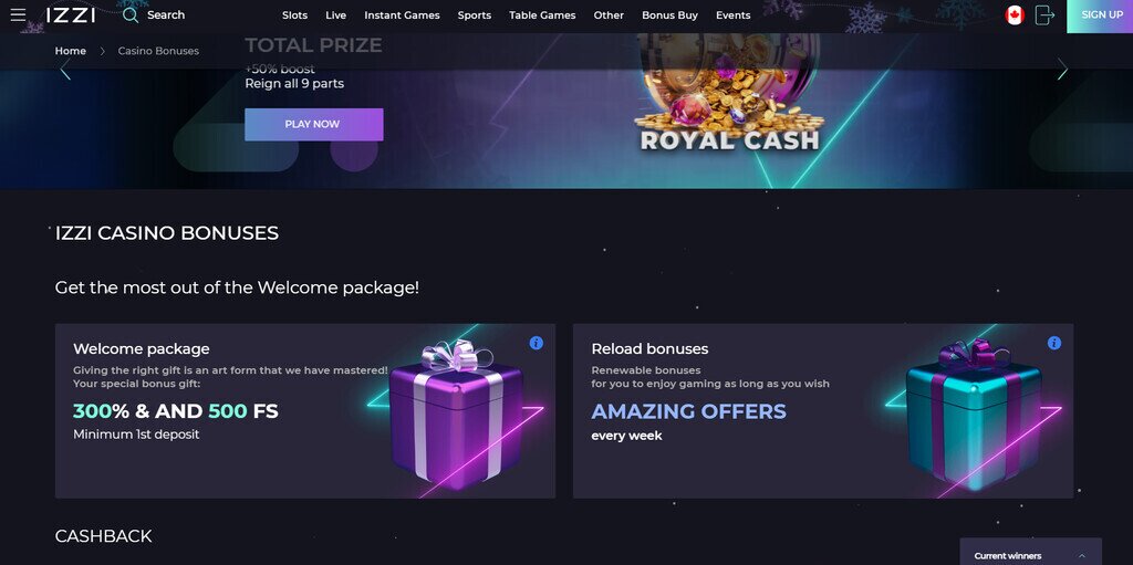 Izzi Casino Bonus Page