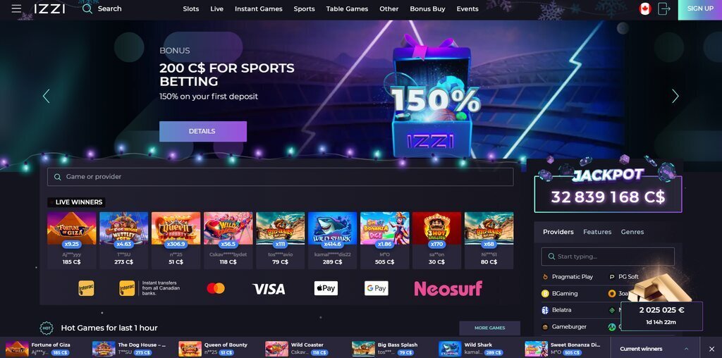 Izzi Casino Homepage
