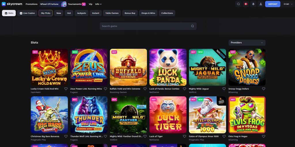 SkyCrown Casino Games Library