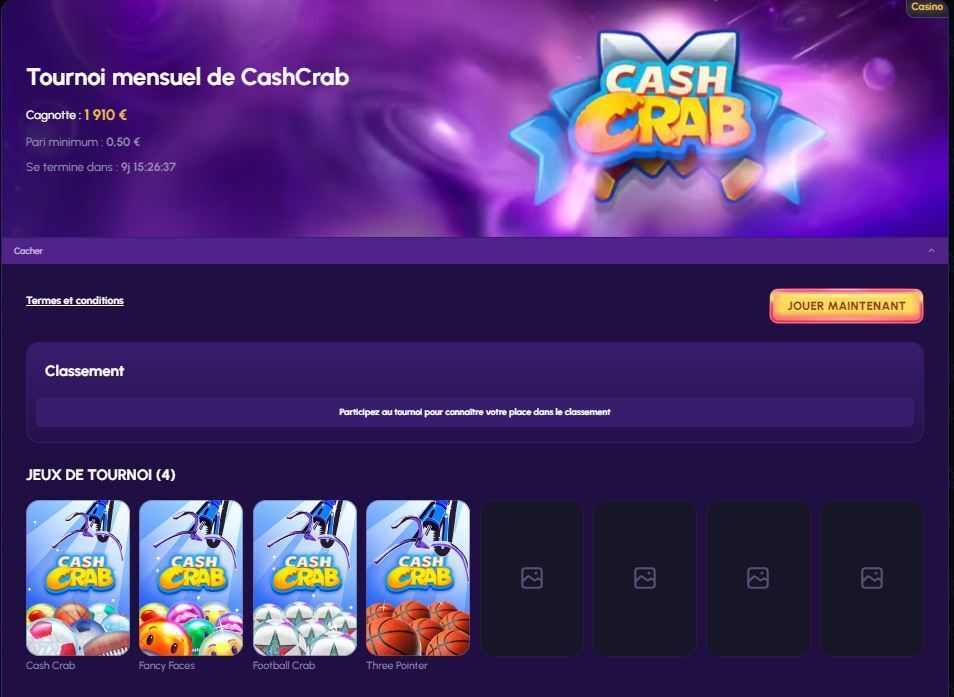 CashCrab tournois FR Nova jackpot