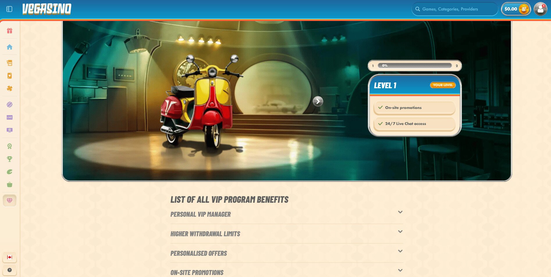 Vegasino VIP program