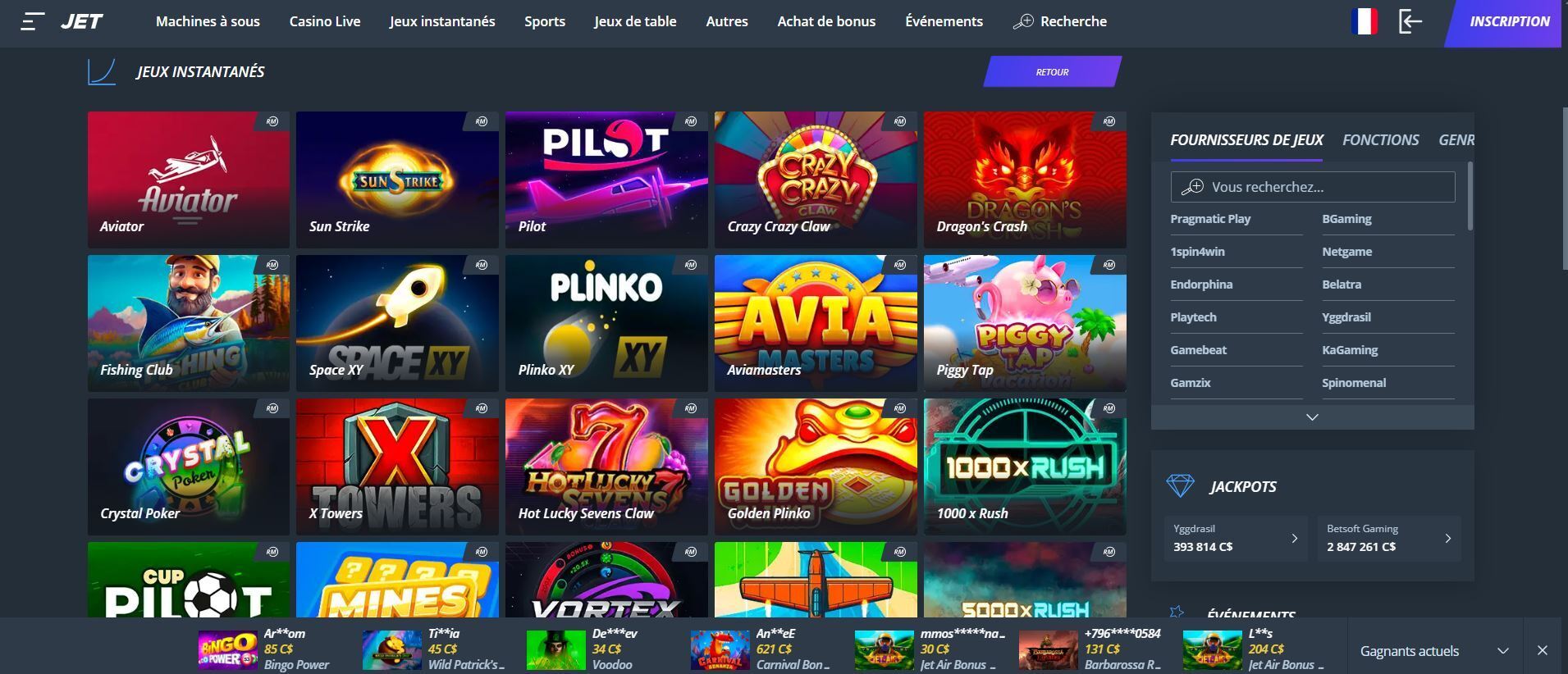 jetcasino FR instant games