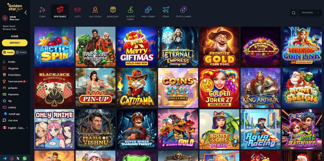 A snapshot of Golden Star Casino's diverse game library.