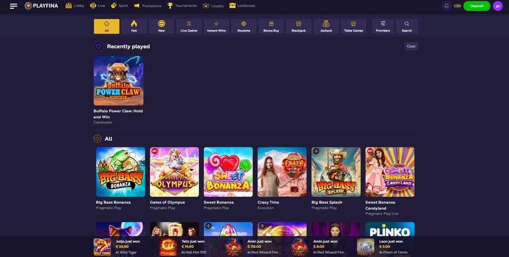 Playfina Casino Games Library