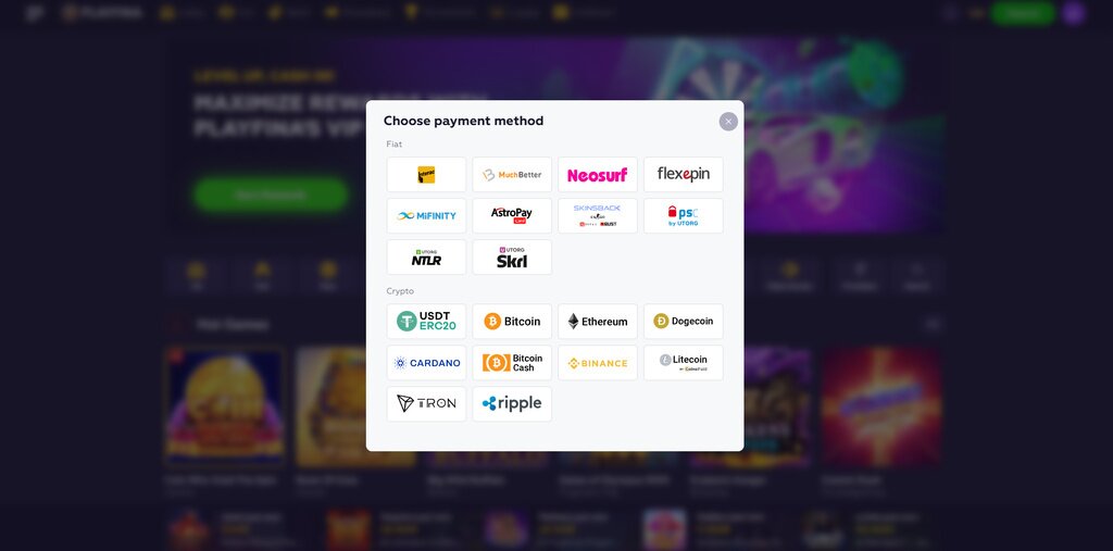 Playfina Casino Payment methods