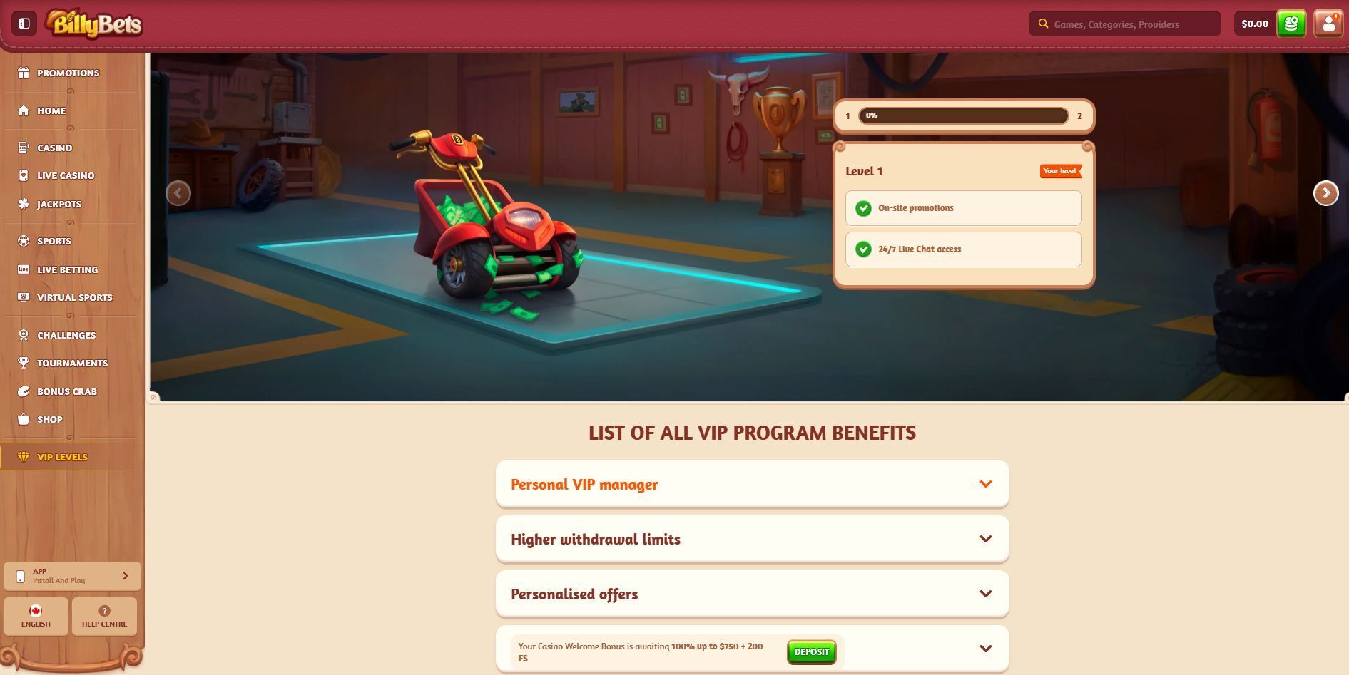 BillyBets Casino VIP Program