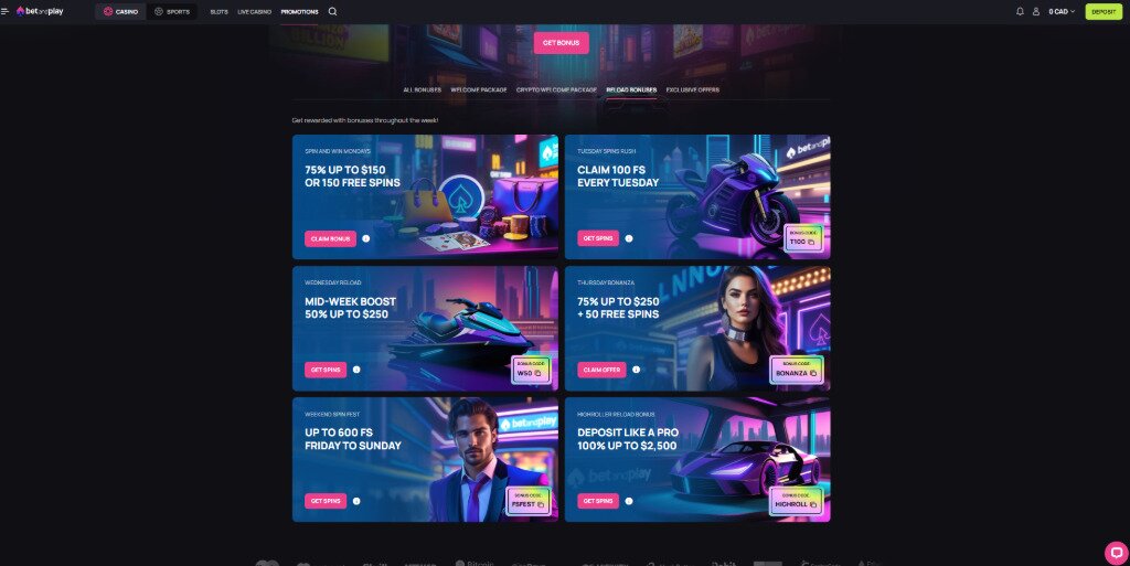 Betandplay Casino Bonus Page