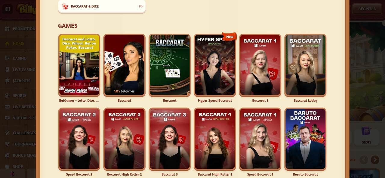 BillyBets Baccarat Games