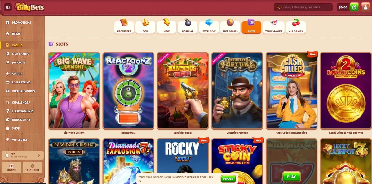 Lobby du casino Billy Bets