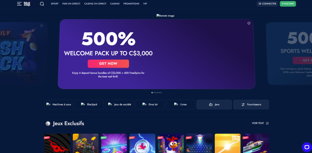 Preuve de screenshot de BlueChip Casino du Canada 